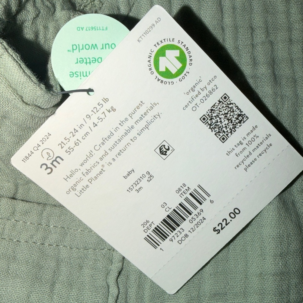NWT Little Planet Sage Pocketed Overall Shorts - Picture 3 of 4